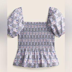 EUC J Crew Smocked Squareneck Puff Sleeved Top